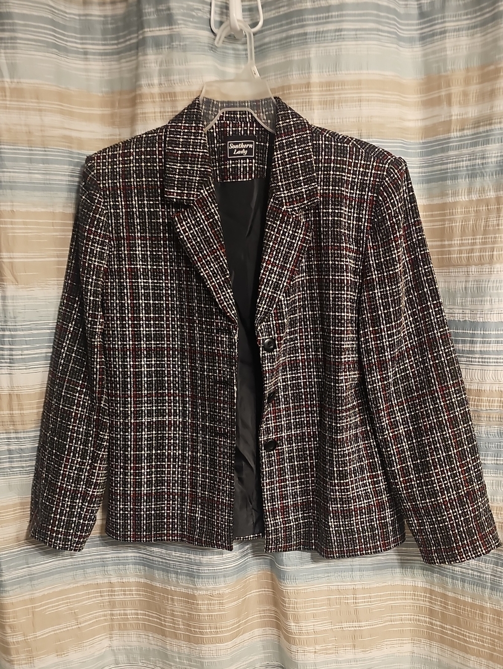 Southern Lady Black White and Red Plaid Tweed Blazer